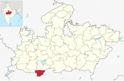 Location of Burhanpur district in Madhya Pradesh