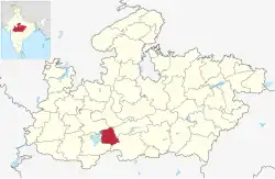 Location of Harda district in Madhya Pradesh