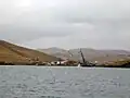 View of Malomorskaya river station from Olkhon Gate strait