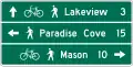 D11-10f Shared-use path destination and distance (3-lines)