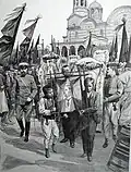 L'Illustration magazine depicting a refugee demonstration in Sofia, Bulgaria, after the crushing of the Uprising.