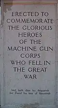 The inscription on the memorial: "Saul hath slain his thousands but David his tens of thousands" from 1 Samuel: chapter 18, verse 7.