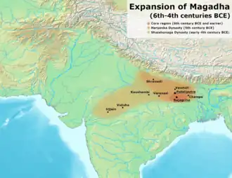 Approximate extent of the Shaishunaga dynasty.[1]