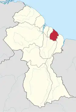 Map of Guyana showing Mahaica-Berbice region