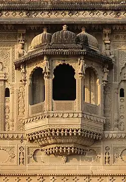 Indian balcony of the Maheshwar Fort, Maheshwar, India