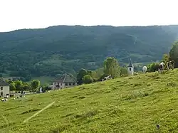 The church and town hall from the hillside in Moye