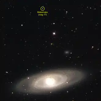 A 2004 precovery image of Makemake shows it as a white dot amidst other white dots (stars) against the black backdrop of space.