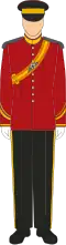 No. 1 Dress of the Royal Armoured Corps. This specific uniform design is worn by other ranks.