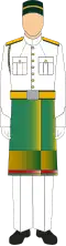 The generic No. 1 Dress for Malaysian Army personnel from private rank up to Warrant Officer Class 2. This uniform is worn by most corps and regiments, excluding those that have their own distinct versions.