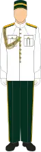The generic No. 1 Dress for Malaysian Army commissioned officers and warrant officers. This uniform is worn by most corps and regiments, excluding those that have their own distinct versions.