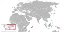 Map indicating locations of Malaysia and Seychelles
