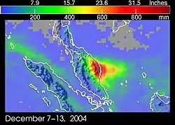 Image 149Peninsular Malaysia Precipitation Map in December 2004 showing heavy precipitation on the east coast, causing floods there. (from Geography of Malaysia)