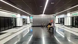 The platform level in the Maluri MRT station. The space is almost twice as wide as Masjid Jamek's platform level