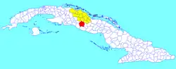Manicaragua municipality (red) within Villa Clara Province (yellow) and Cuba