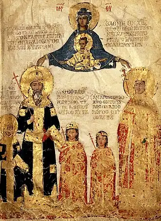 Miniature depicting a young John VIII (far left) with his family, c. 1404.