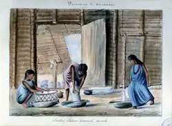 An 1856 watercolor by Manuel María Paz shows cassava bread being prepared by members of the Saliva people in Casanare Province