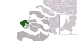 Highlighted position of Veere in a municipal map of Zeeland