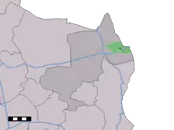 The town centre (dark green) and the statistical district (light green) of Noord Deurningen in the municipality of Dinkelland.