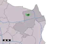 The town centre (dark green) and the statistical district (light green) of Ootmarsum in the municipality of Dinkelland.