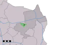 The village centre (dark green) and the statistical district (light green) of Weerselo in the municipality of Dinkelland.