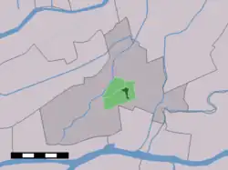 The town centre (dark green) and the statistical district (light green) of Hoornaar in the former municipality of Giessenlanden.