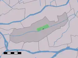 The town centre (dark green) and the statistical district (light green) of Gijbeland in the former municipality of Graafstroom.