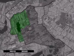 The town centre (dark green) and the statistical district (light green) of Nieuwveen in the municipality of Liemeer.