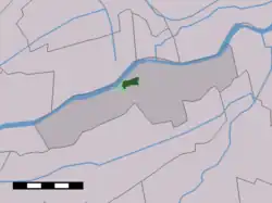 The town centre (dark green) and the statistical district (light green) of Groot-Ammers in the former municipality of Liesveld.