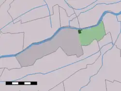 The village (dark green) and the statistical district (light green) of Langerak in the former municipality of Liesveld.