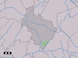 The village centre (dark green) and the statistical district (light green) of Nieuw-Balinge in the municipality of Midden-Drenthe.
