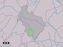 The town centre (dark green) and the statistical district (light green) of Wijster in the municipality of Midden-Drenthe.