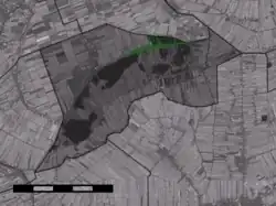 The town centre (dark green) and the statistical district (light green) of Noorden in the municipality of Nieuwkoop.