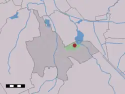 The village (dark red) and the statistical district (light green) of Midlaren in the municipality of Tynaarlo.