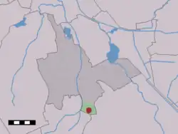The village (dark red) and the statistical district (light green) of Taarlo in the municipality of Tynaarlo.