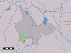 The village centre (dark green) and the statistical district (light green) of Zeijen in the municipality of Tynaarlo.