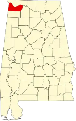Map of Alabama highlighting Colbert County