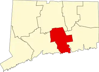 Map of Connecticut highlighting Middlesex County