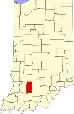 Map of Indiana highlighting Martin County