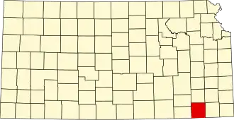 Map of Kansas highlighting Montgomery County
