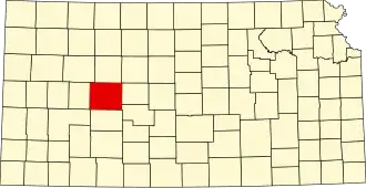 Map of Kansas highlighting Ness County