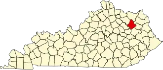 Map of Kentucky highlighting Rowan County