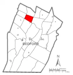 Map of Bedford County, Pennsylvania highlighting King Township