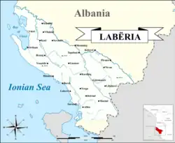 Map of Labëria, based on the more expansive version (see Labëria#Extent)