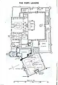 Map of Lahore Fort in Lahore, Punjab, British India, published in 'A Handbook for Travellers in India, Burma and Ceylon' (10th ed., reprint, 1920)