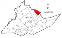 Map of Centre County, Pennsylvania highlighting Liberty Township