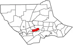 Williamsport highlighted in red on a map of Lycoming County