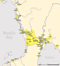 Location of the fortified bayan of Maynila (colored yellow) by 1570.