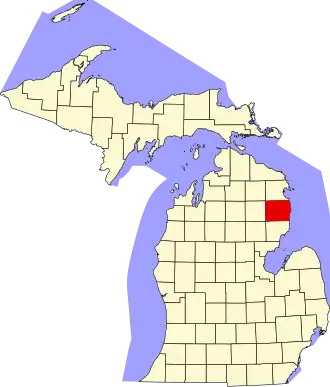 Map of Michigan highlighting Alcona County