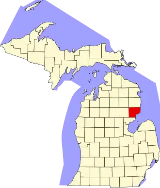 Map of Michigan highlighting Iosco County