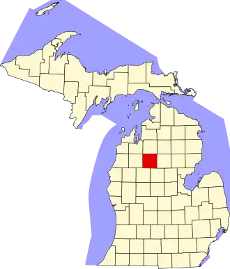 Map of Michigan highlighting Missaukee County